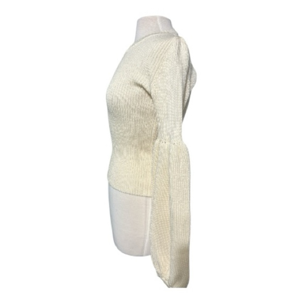 KSENIA SCHNAIDER, Cream Ribbed Knit Sweater with Balloon Sleeves - Picture 3 of 6